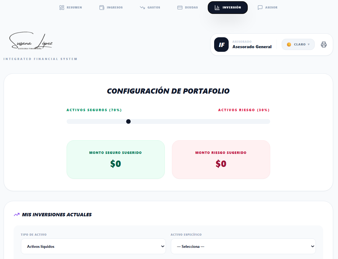 Pantalla de inversión